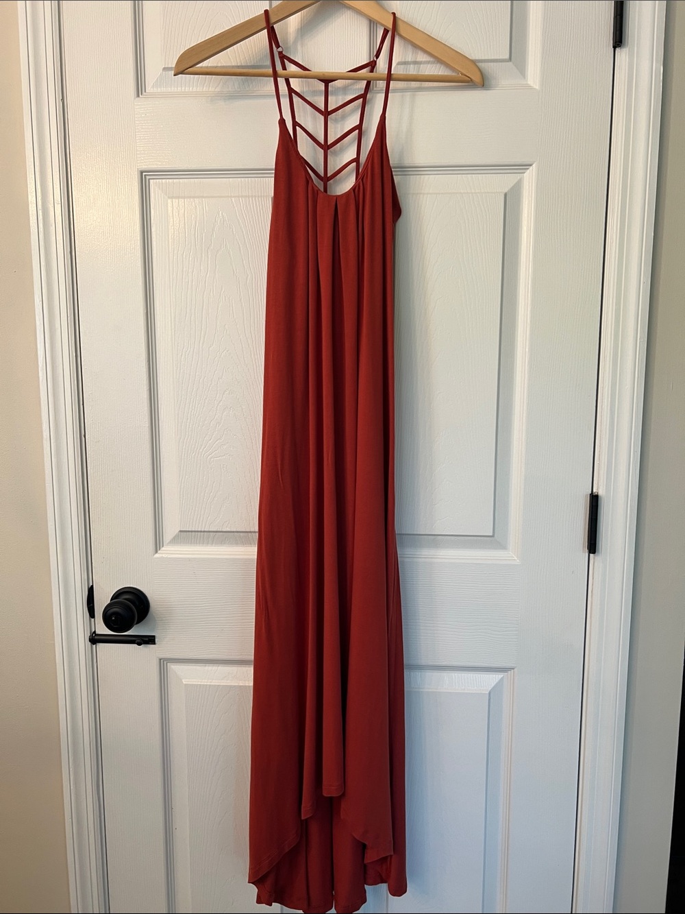 Nicole Miller New York Rust-Red Strappy Maxi Dress with Built-in-Bra